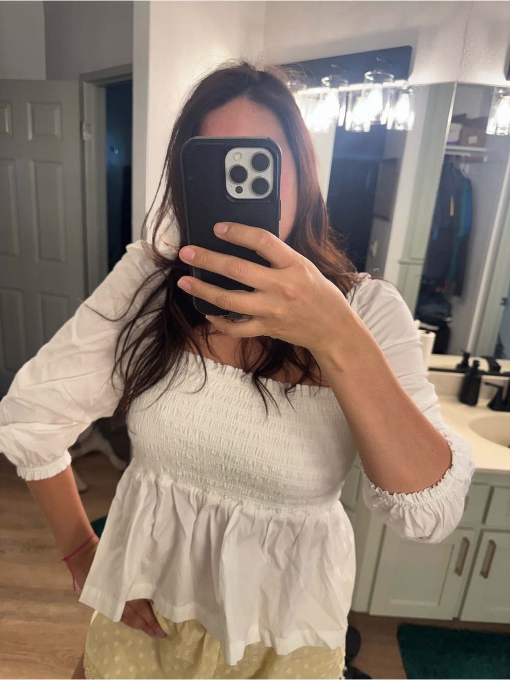 Trovata White Smocked Peplum Blouse